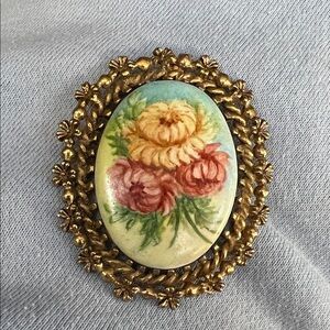 Floral Brooch Signed M Tracy. Handpainted and Vintage. WA542